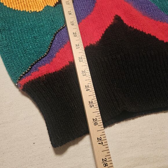 CHRISTINE Wool Vintage Colorful Abstract Colorblock Rhinestone Knit Sweater L - Picture 8 of 11